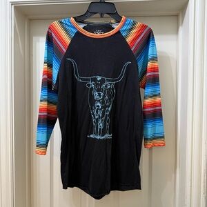 Crazy Train Graphic Tee with Striped Detail